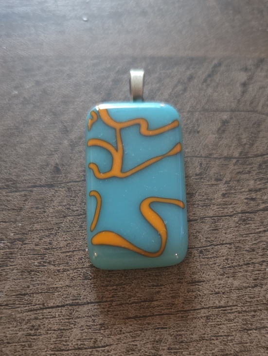 Jewelry - Homemade Blue and Orange Fused Glass Pendant